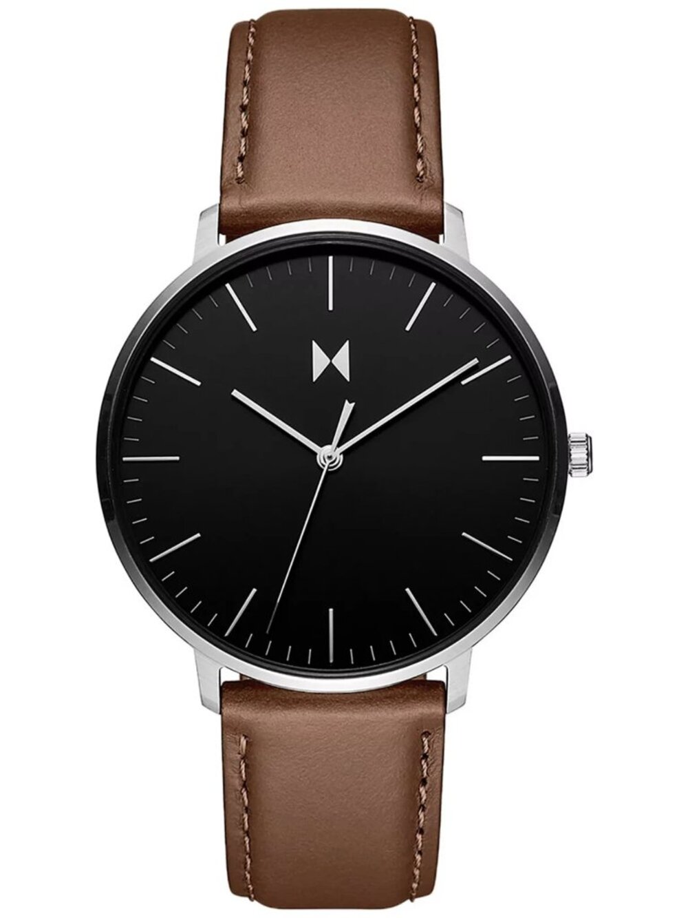 MVMT Mens Legacy Slim Brown Leather Strap Watch 42mm Black Dial Quartz